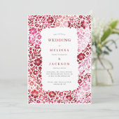 Elegant blooming lijst bruiloft uitnodiging Rood R (Staand voorkant)