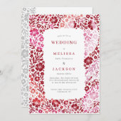 Elegant blooming lijst bruiloft uitnodiging Rood R (Voorkant / Achterkant)