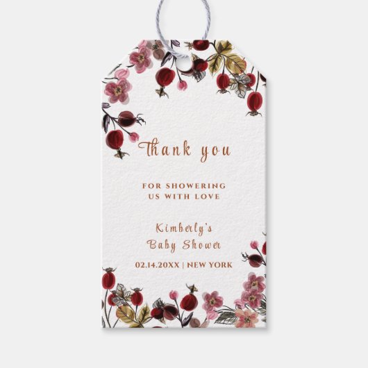 Elegant Blooming Wildflower Berry Baby shower Cadeaulabel (Voorkant)
