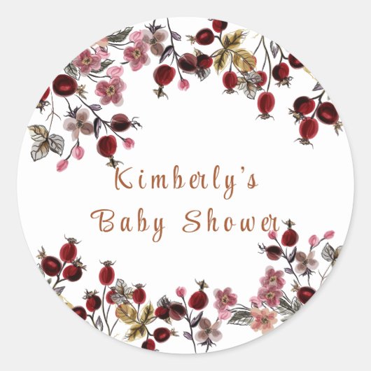 Elegant Blooming Wildflower Berry Baby shower Ronde Sticker (Voorkant)
