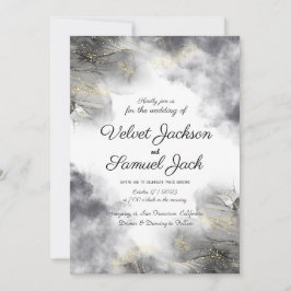 Elegant Blooms - Black Flower Border Wedding Kaart