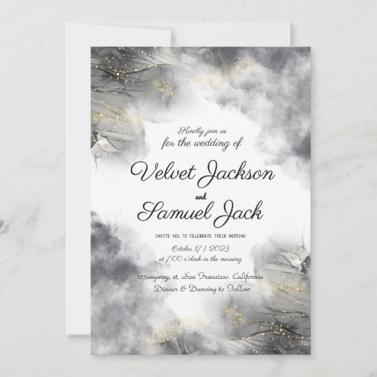 Elegant Blooms - Black Flower Border Wedding Kaart (Voorkant)