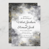 Elegant Blooms - Black Flower Border Wedding Kaart (Voorkant / Achterkant)