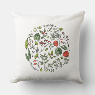 Elegant blooms bladeren groen rood kussen