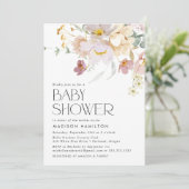 Elegant Blooms Roze en Cream Floral Baby shower Kaart (Staand voorkant)