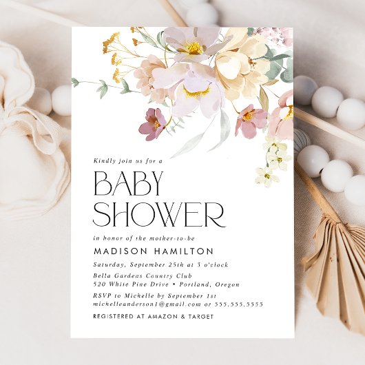 Elegant Blooms Roze en Cream Floral Baby shower Kaart