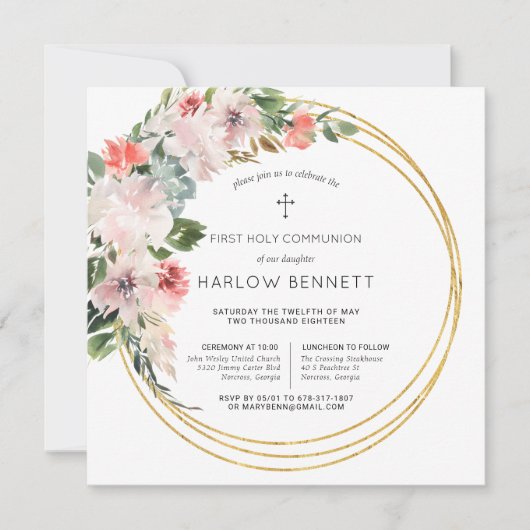 Elegant Blossom First Heilige Communauteit Uitnodi Kaart (Voorkant)
