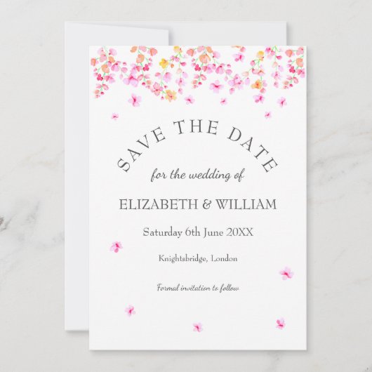 Elegant Blossom Floral Wedding Save the Date Kaart (Voorkant)