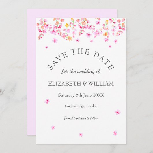 Elegant Blossom Floral Wedding Save the Date Kaart (Voorkant / Achterkant)