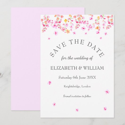 Elegant Blossom Floral Wedding Save the Date Kaart (Voorkant / Achterkant)