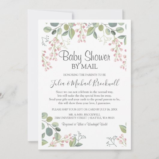 Elegant Blossom Waterverf Baby shower e-mail Kaart (Voorkant)