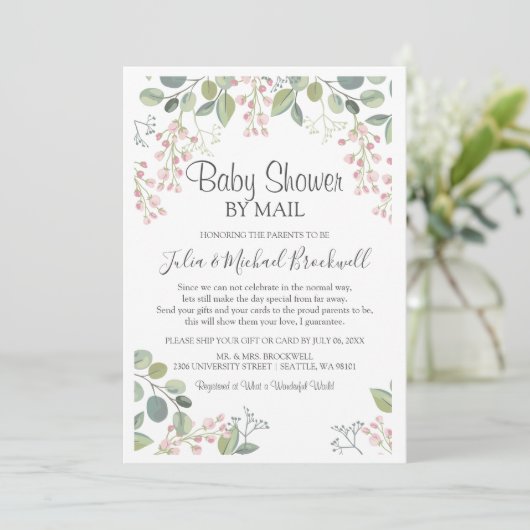 Elegant Blossom Waterverf Baby shower e-mail Kaart (Staand voorkant)