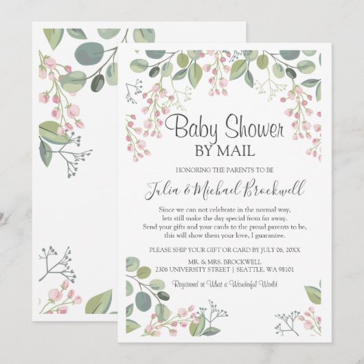 Elegant Blossom Waterverf Baby shower e-mail Kaart (Voorkant / Achterkant)