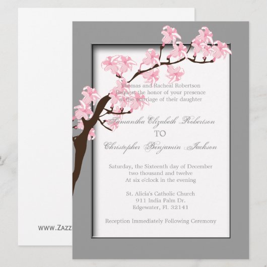 Elegant  Blossom Wedding Invite Kaart (Voorkant / Achterkant)