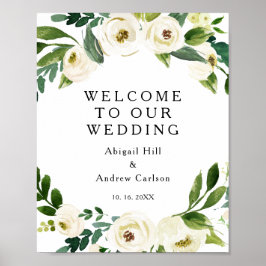 Elegant Blossom White Floral Wedding Welkom Poster