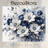 Elegant Blossoms in Blue & White Decoupage Tissuepapier