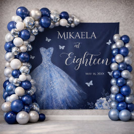 Elegant Blue 18th Birthday Backdrop Tapestry Wandkleed