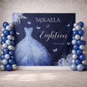 Elegant Blue 18th Birthday Backdrop Tapestry Wandkleed