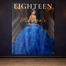 Elegant Blue 18th Birthday Photo Backdrop Wandkleed