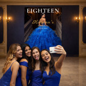 Elegant Blue 18th Birthday Photo Backdrop Wandkleed