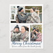 Elegant Blue 3 Fotokalligrafie Kerstmis Briefkaart (Voorkant)