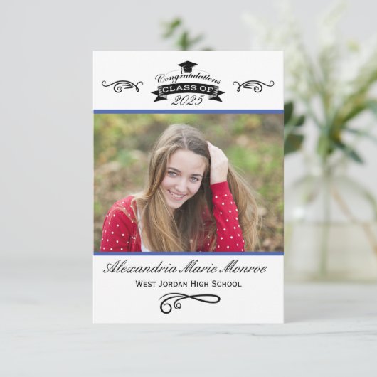 Elegant Blue - 3x5 Afstuderen aankondiging (Staand voorkant)