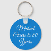 Elegant Blue 80th Birthday Keychain (Voorkant)