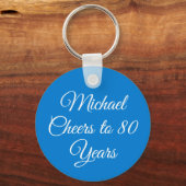 Elegant Blue 80th Birthday Keychain (Voorkant)