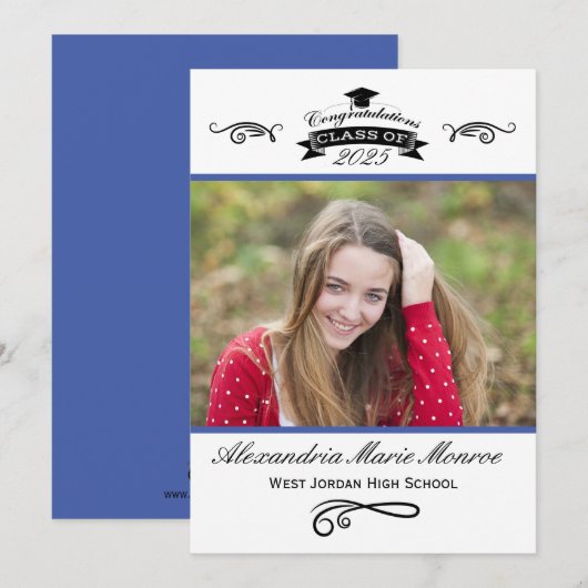 Elegant Blue - Aankondiging Afstuderen (Voorkant / Achterkant)
