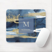 Elegant Blue | Abstract goud met monogram Muismat (Met muis)