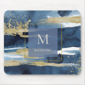 Elegant Blue | Abstract goud met monogram Muismat (Voorkant)