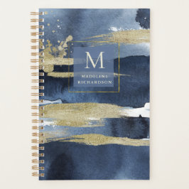 Elegant Blue | Abstract goud met monogram Planner