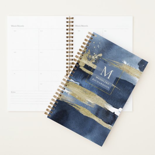Elegant Blue | Abstract goud met monogram Planner (Display)