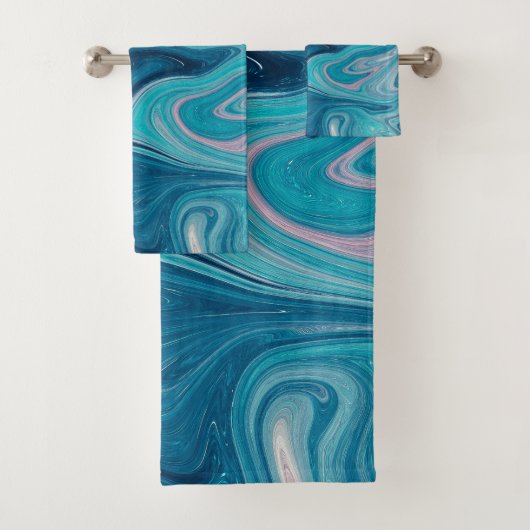 Elegant Blue Abstracte Ripple | Handdoekset Bad Handdoek (Insitu)