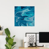 Elegant Blue Abstracte Ripple | POSTER (Thuiskantoor)