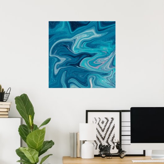 Elegant Blue Abstracte Ripple | POSTER (Thuiskantoor)