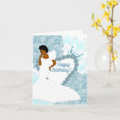 Elegant Blue African American Moeders Birthday Ca Kaart (Gele Bloem)