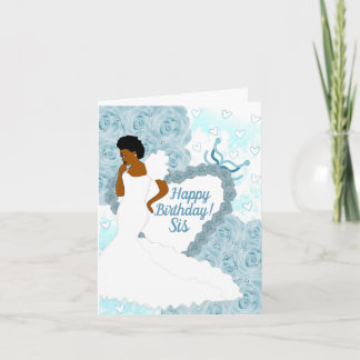 Elegant Blue African American Sister Birthday Kaart