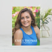 Elegant Blue Afstuderen Calligraphy Simple Photo Kaart (Staand voorkant)
