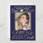 Elegant Blue Afstuderen Save the Date Invitation Kaart (Voorkant)