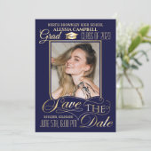 Elegant Blue Afstuderen Save the Date Invitation Kaart (Staand voorkant)