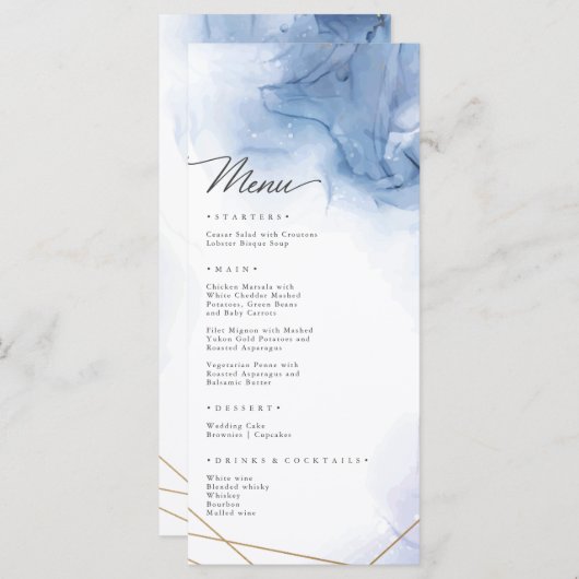 Elegant Blue Agate-bruiloft Menu (Voorkant / Achterkant)