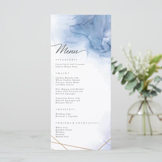 Elegant Blue Agate-bruiloft Menu (Staand voorkant)