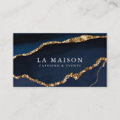 Elegant Blue Agate + Faux Gold Glitter Visitekaartje (Voorkant)