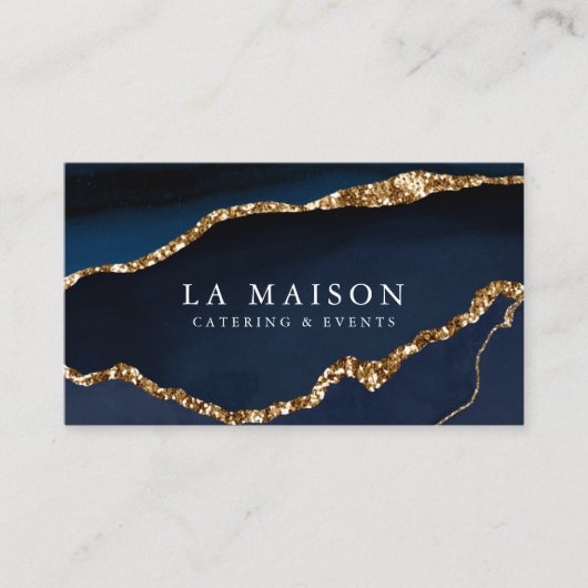 Elegant Blue Agate + Faux Gold Glitter Visitekaartje (Voorkant)
