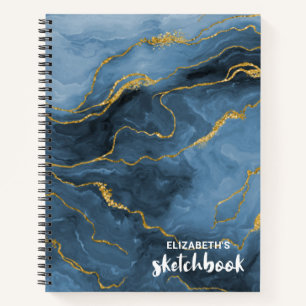Elegant Blue Agate Geode Monogram Sketchbook Notitieboek