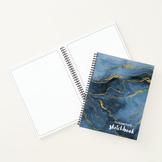 Elegant Blue Agate Geode Monogram Sketchbook Notitieboek (Binnen)