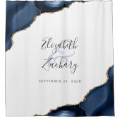 Elegant Blue Agate Gold Bride Groom Names Wedding Douchegordijn (Voorkant)