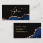 Elegant Blue Agate Gold Glitter Script Monogram Visitekaartje (Voorkant / Achterkant)
