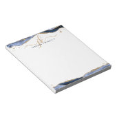Elegant Blue Agate Script Monogram Initialen Notitieblok (Schuin)